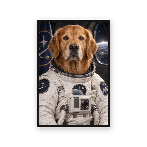 Golden retriever portrait in The Astronaut style