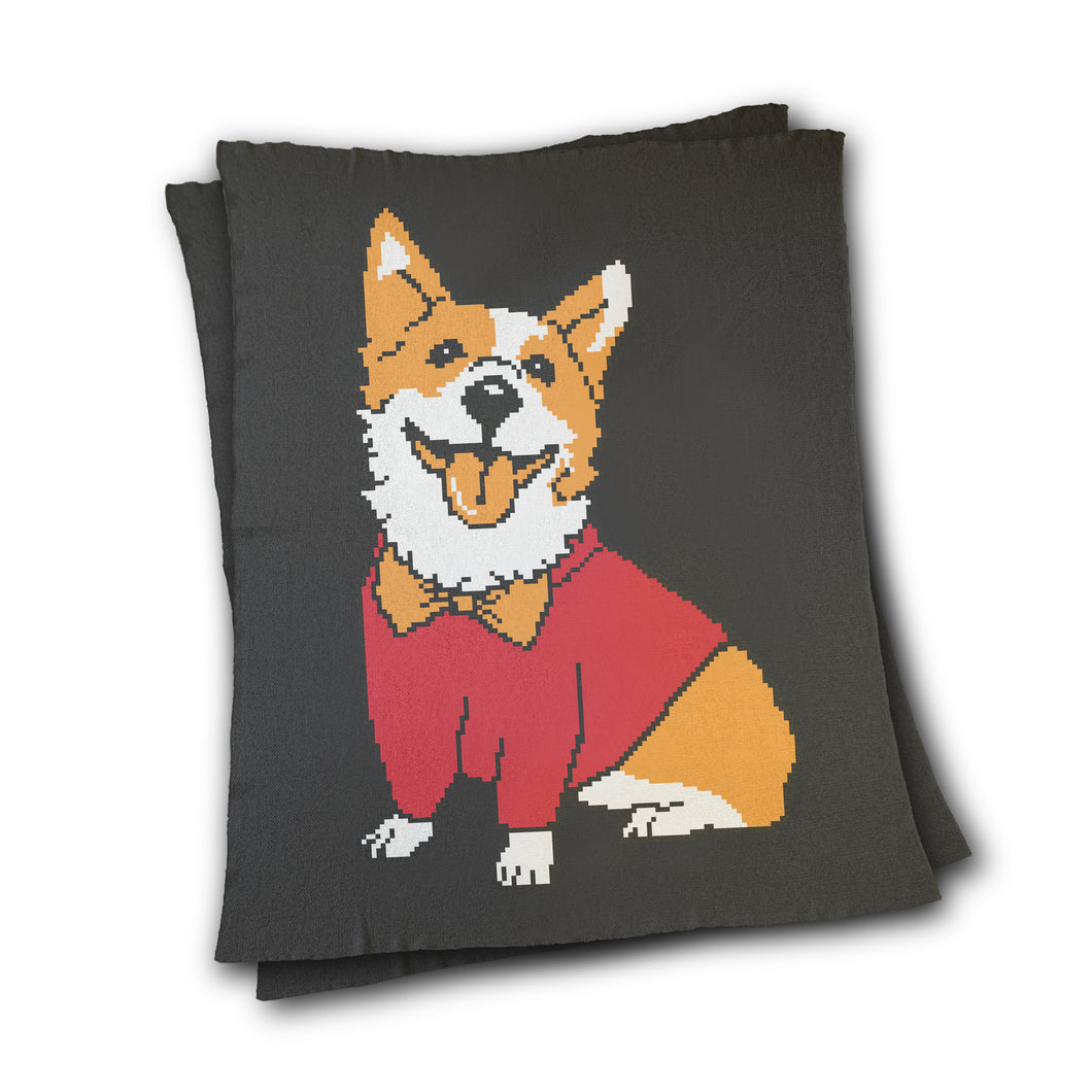 Dog With Bow Tie and Sweater - Custom Knitted Blanket