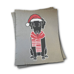 Dog wearing Santa Hat and Scarf - Custom Knitted Blanket